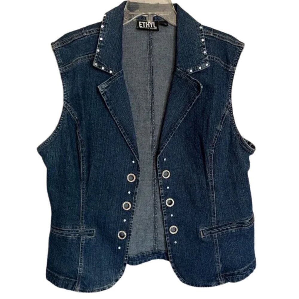 Dark Blue Denim Studded Sleeveless Jacket